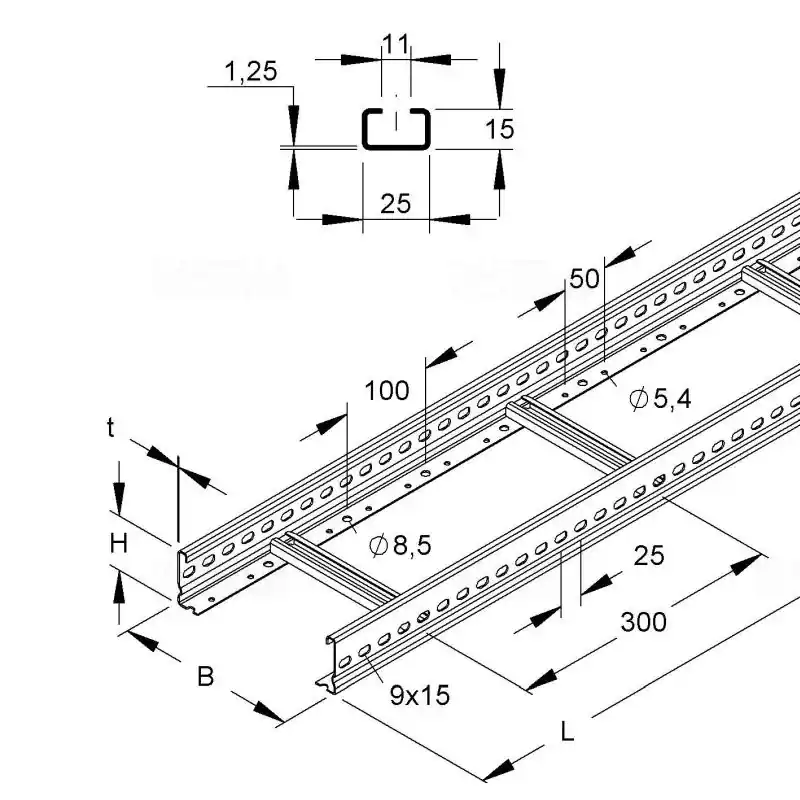 Autentikus Kábellétra, 60x200x3000 1,5mm, SA 300 mm KL602033 NIEDAX KL602033 NIEDAX