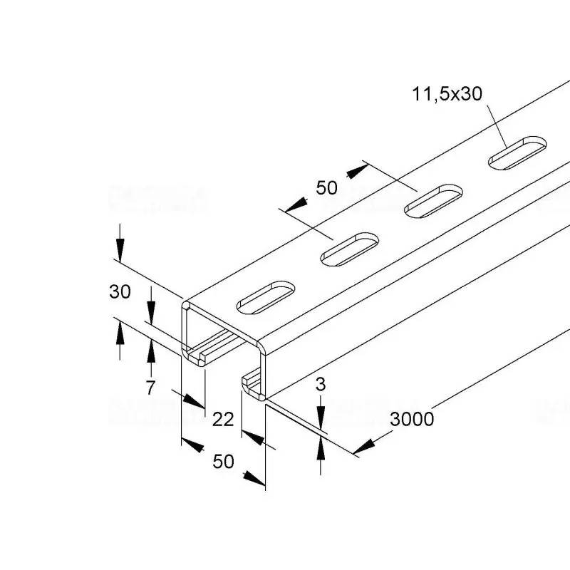 Rendeld meg most Profilsín 50x30x3000mm22mm résmérettel,perforált 29943FL NIEDAX