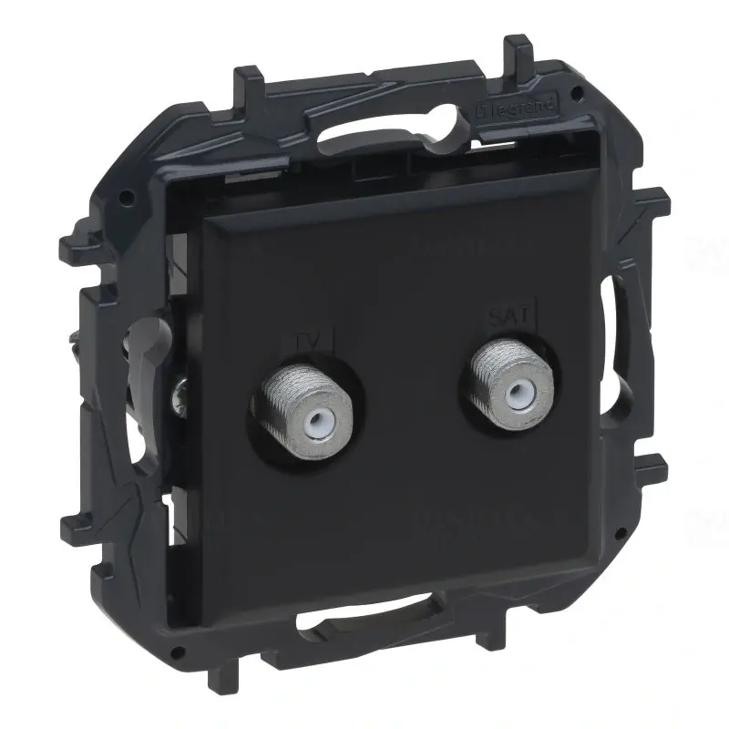 Kiárusítás Niloé Step fekete kettős TV aljzat, F típus, végzáró (1,5 dB) 863576B Legrand