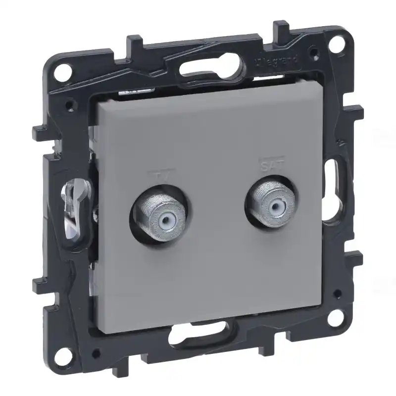 Prémium Niloé Step alumínium kettős TV aljzat, F típus, végzáró (1,5 dB) 863376 Legrand