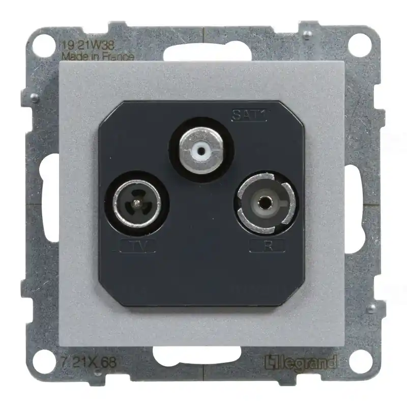 Legrand 721368 Suno TV-R-SAT csatlakozóaljzat, átmenő 14 dB, keret nélkül, alumínium Népszerű