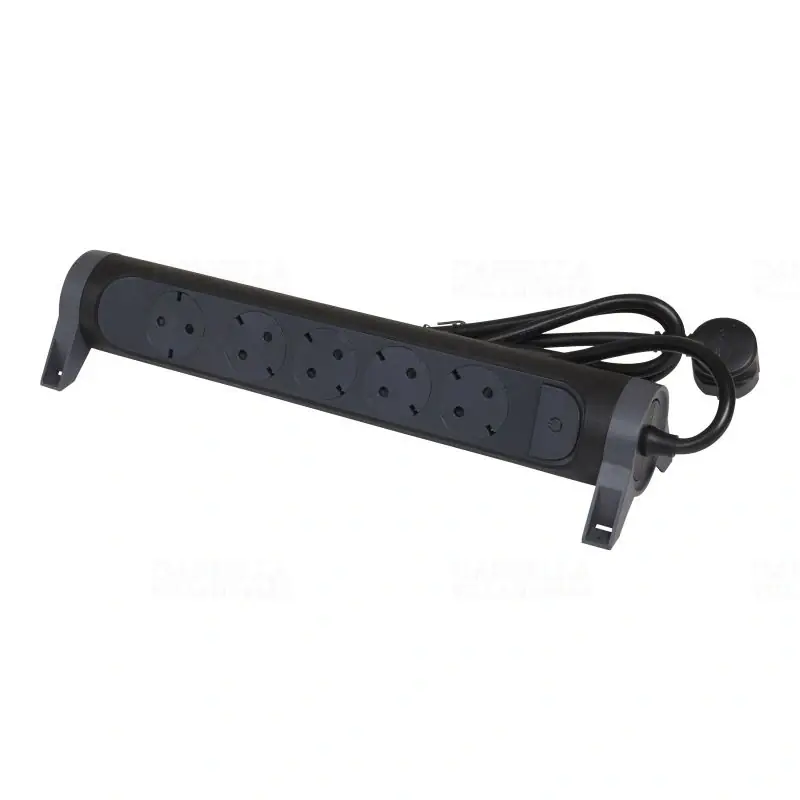 Legrand 694532 Premium hálózati elosztó 5db aljzat 1,5fm vezetékkel, kapcsolóval, falra szerelhető, forgatható, fekete Újdonság