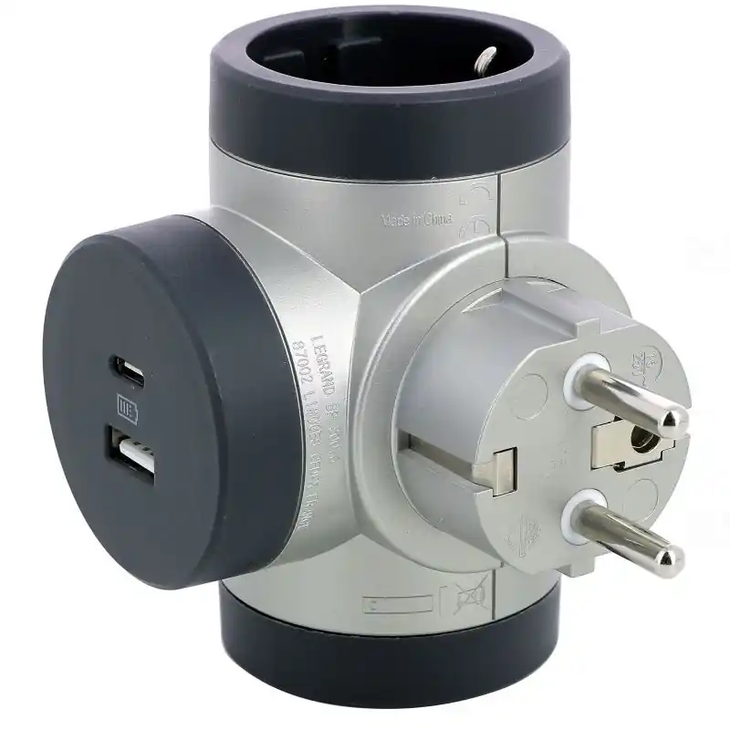 Expressz szállítás Legrand 694524 Elosztó dugaljba 2-es, földelt dugvillához +USB-A + USB-C, alumínium