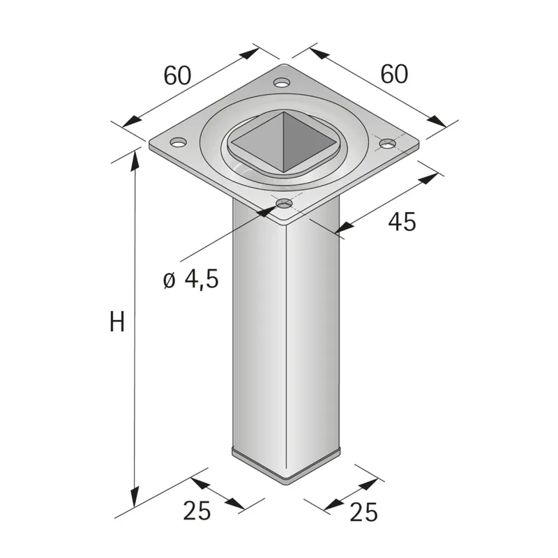 Bútorláb 25x25x250mm fém szürke négyszögletes Ajánlat