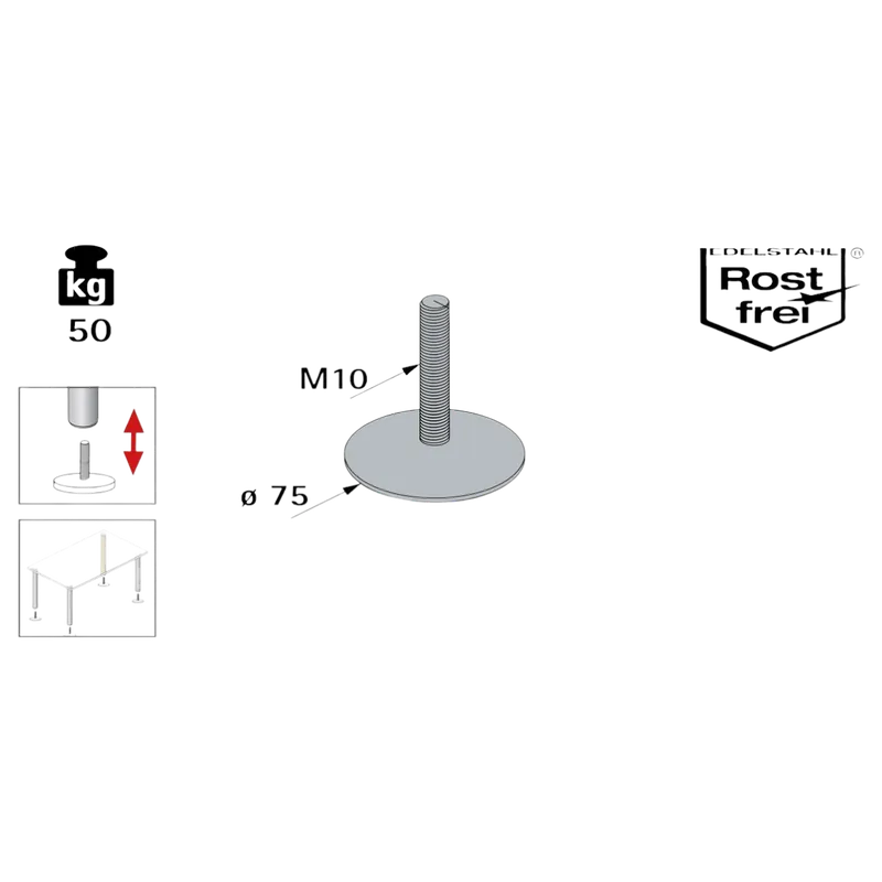 Alacsony ár Állítócsavar M10x75 D75mm rozsdamentes inox design